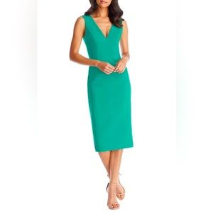 NWT PLUNGE NECK STRETCH CREPE SHEATH DRESS IN JADE from Dress the Population